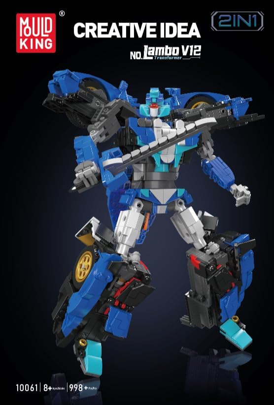 Miniatura 9 de Mould King Transformers técnicos 2 en 1 juguetes de construcción STEM, bloques de construcción Lambo Super Car Toys 10061 transformables robot, kits