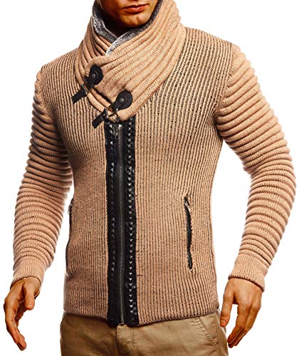 Leif Nelson Herren Strickjacke Jacke Freizeitjacke mit Schalkragen Winterjacke Slim Fit Braun Schwarz X-Large
