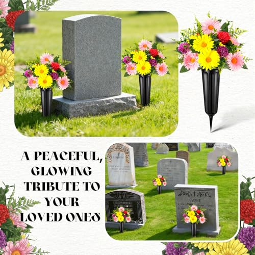 Image of 4 Set Christmas Artificial Cemetery Flowers for Grave Fake Mums with Vase