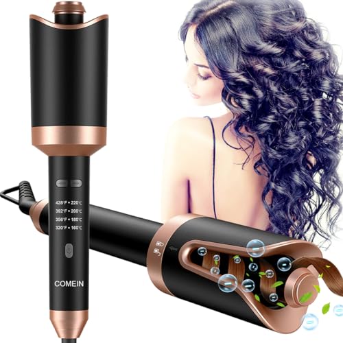 COMEIN Rizador de Pelo, Rizador Automático de Pelo Profesional 4 Temperaturas, antiquemaduras y desmontable para su limpieza, no necesita enrollar el pelo manualmente, ahorra tiempo y esfuerzo (negro)