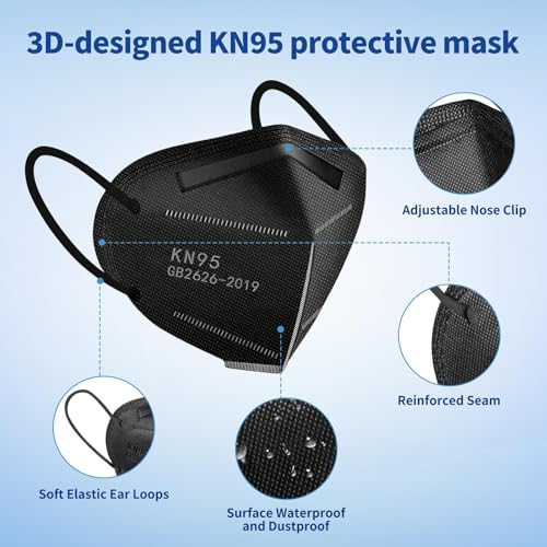 Image of Hotodeal KN95 Face Masks 40 Pcs, Black Kn95 Masks for Adults, 5 Layers Cup Dust Mask for Men, Women, Healthcare /Essential Workers