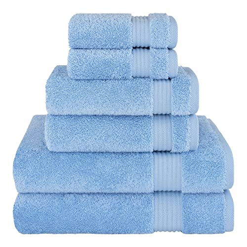 Cotton Paradise 6 Piece Towel Set 100% Cotton Soft Absorbent Turkish Towels for Bathroom 2 Bath Towels 2 Hand Towels 2 Washcloths Sky Blue Towel Set