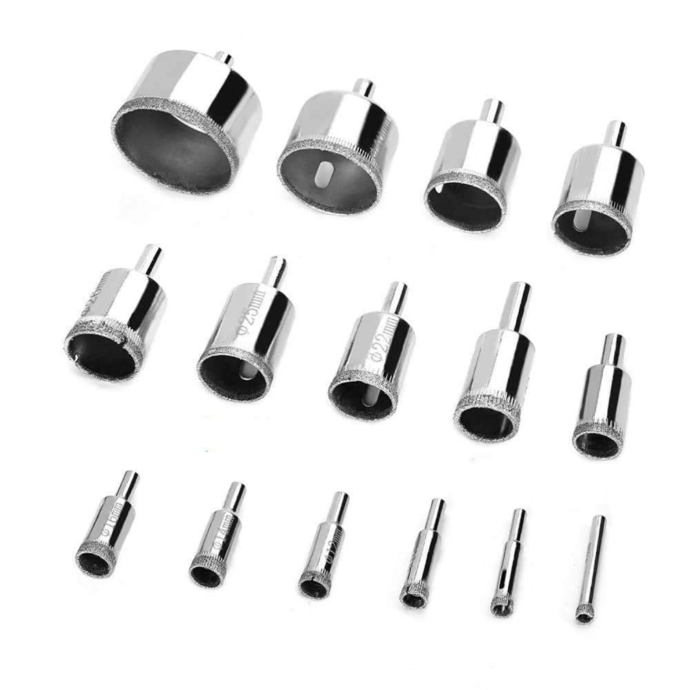 Set di punte da trapano con rivestimento diamantato, marmo, vetro, ceramica, porcellana, piastrelle, granito, pietra, bottiglie, sega a tazza, taglierina per costruzione elettrica, sega a tazza, 15