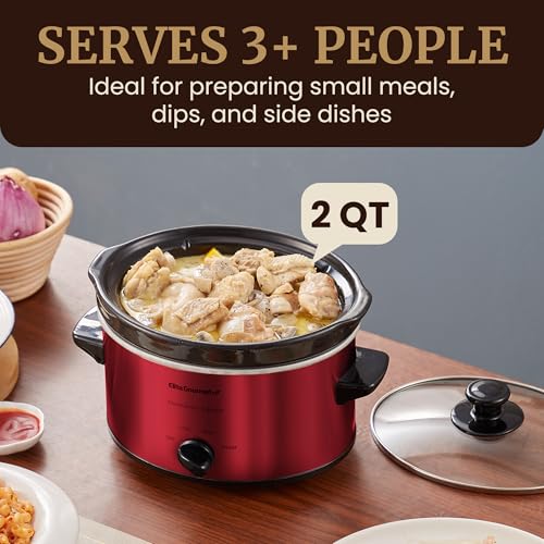 Elite Gourmet MST-275XR Electric Slow Cooker, AdjCatable Temp, Entrees, Sauces, Stews and Dips, Dishwasher-Safe Glass Lid & Ceraic Pot, 2Qt Capacity, Metallic Red - Image 4