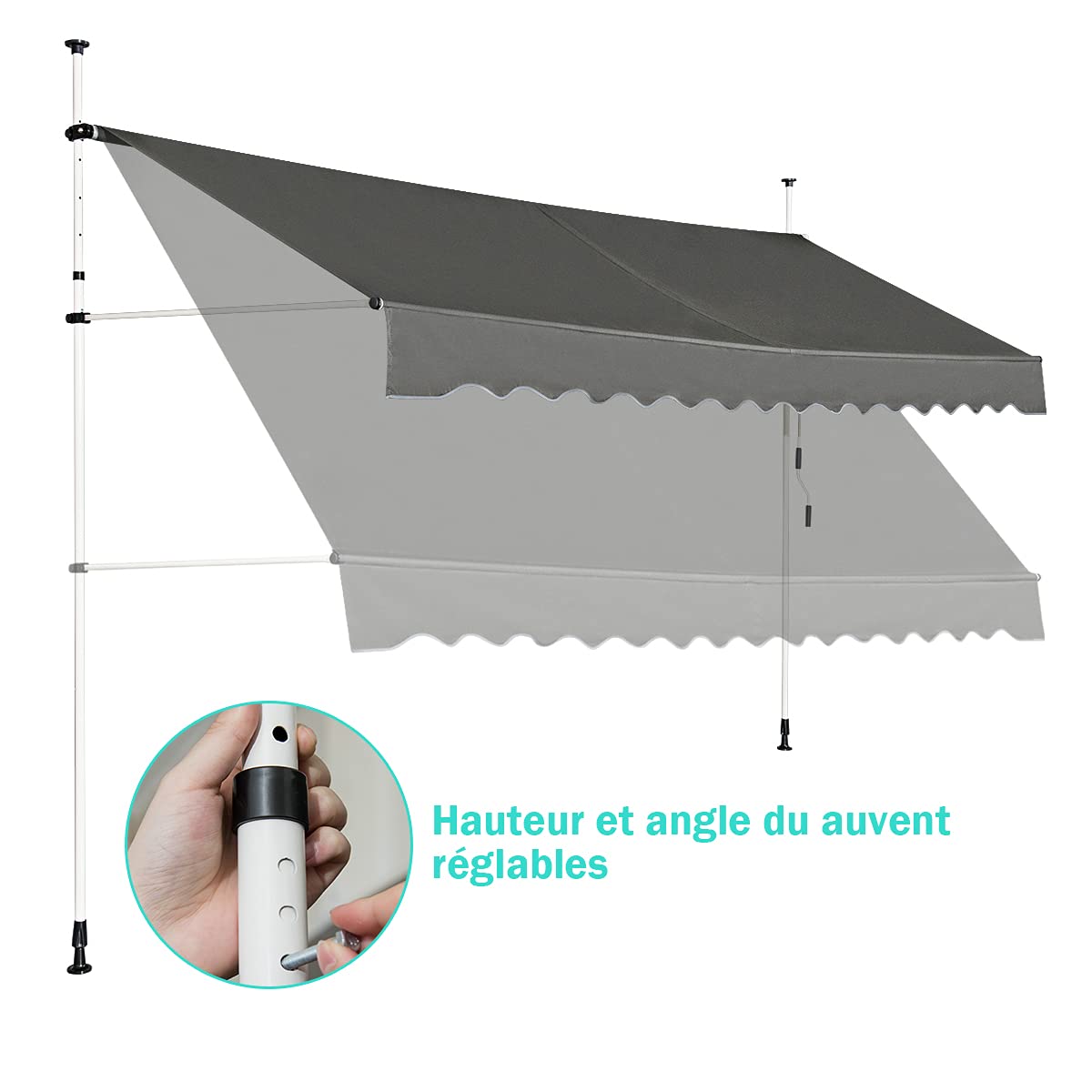 RELAX4LIFE Store Banne Manuel sans Perçage, Auvent Balcon Rétractable avec Manivelle, Tissu Oxford Anti-UV Imperméable, Hauteur Réglable 2-3 M, Store Banne pour Porte Fenêtre (Gris, 300 X 125 cm)