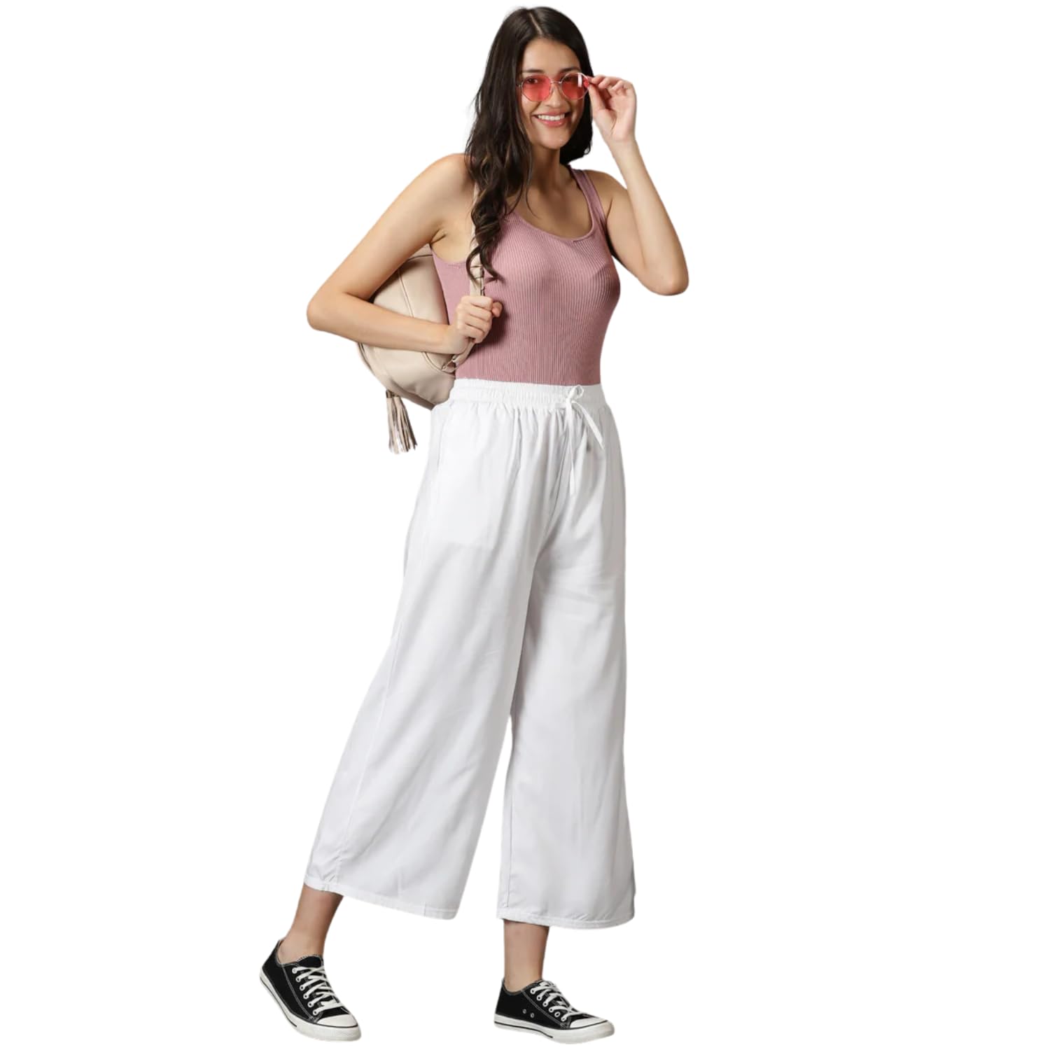 safed dhaga Women's Solid Rayon Palazzo for Casual Wear | Elasticated Waistband | Comfortable Straight Fit | Ethnic Bottom for Kurti, Tops & TunicsPalazzo White_m-picture-30