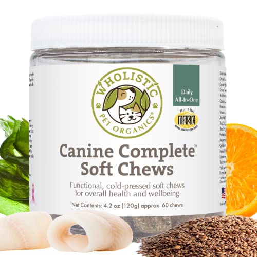 Wholistic Pet Organics Canine Complete: Dog Multivitamin Soft Chews for Total Body Health - Dog Supplement with Vitamins, Minerals, Prebiotics, Probiotics, Antioxidants and More - 2 Gram, 60 Count