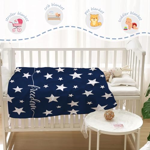 Image of YeeJu Patriotic Throw Blanket for Baby Small 4th of July Memorial Day Fourth of July Blanket for Toddler Swaddle Soft Fleece Blanket White Blue Star Independence Day Veteran Day Blanket 30x40