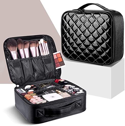 Makeup Bag,WDLHQC Upgraded Toiletry Bag Travel Makeup Organizer and Storage Case,Portable Make up Cosmetic Bag Train (BLACK)