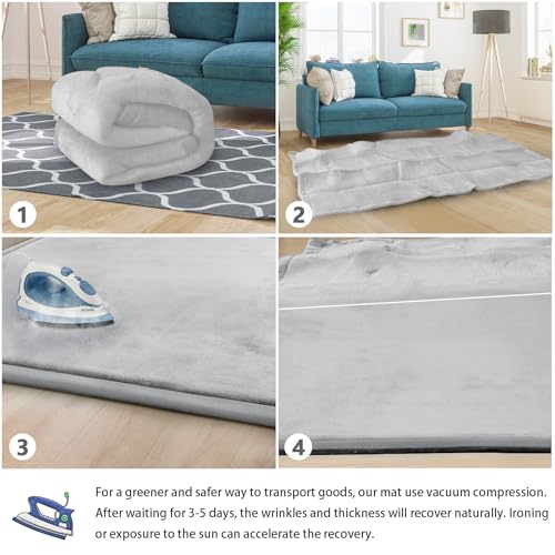 Image of Baby Play Mat for Floor Nursery Rug Muscle Mat Area Rug Playroom Rug 59 inchx59 inch Playpen Mat Elastic Foam 1.3 inch Thick Crawling Mat for Babies,Toddlers, Infants, Kids,A Light Gray