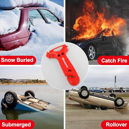 Image of Window Breaker, 3-in-1 Emergency Escape Tool with Car Safety Hammer and Seat Belt Cutter, Safety Emergency Car Escape Tool, Road Trip Essential Gift for Family (Red)