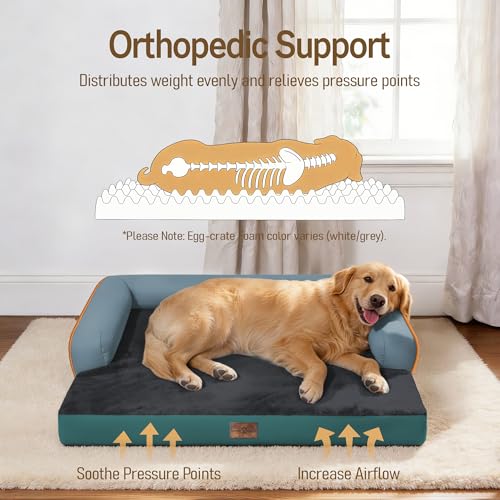 Image of Comfort Expression Washable Orthopedic Dog Bed for Extra Large Sized Dogs | Waterproof Memory Foam Pet Bed 42x30 Inch with Removable Cover with Non-Slip & Bolster