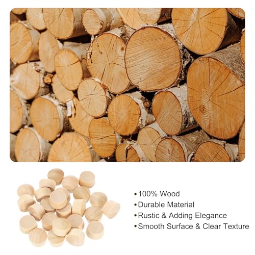 Image of uxcell 36Pcs Wood Button Plugs, 13mm /0.51 inch Flat Head Hardwood Screw Hole Plug Wooden Caps Buttons Wood Plug for Furniture Woodworking Craft Decor (14.5mm x 13mm)