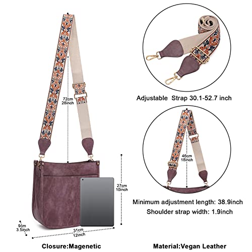 Image of HKCLUF Crossbody Bags for Women Trendy Vegan Leather Hobo Handbags With 2PCS Adjustable Guitar Strap Shoulder Bucket Bags