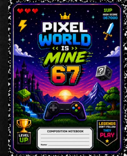 Pixel Gamer Composition Notebook - Level 67: Wide-Ruled Back-to-School Writing Book for Kids and Teens image 2