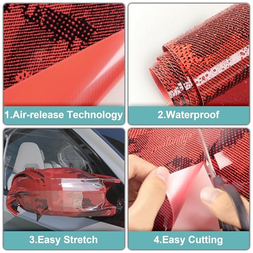 Image of Lypumso PET Camouflage Forged Carbon Fiber Vinyl Wrap, Glossy Car Vinyl Film for Automotive with Air Release Technology for Vehicle Decal DIY Interior Exterior Decoration (Red, 1ft x 10ft)