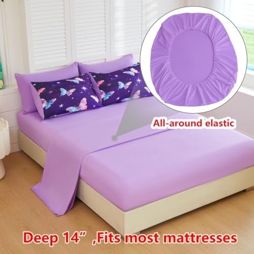 Image of Twin Comforter Set for Girls 5 Piece Purple Butterfly Bedding Set for Girls Super Soft Microfiber Bed Set Bed in a Bag with Comforter Sheets Pillowcase & Sham (5 Piece Twin Size)