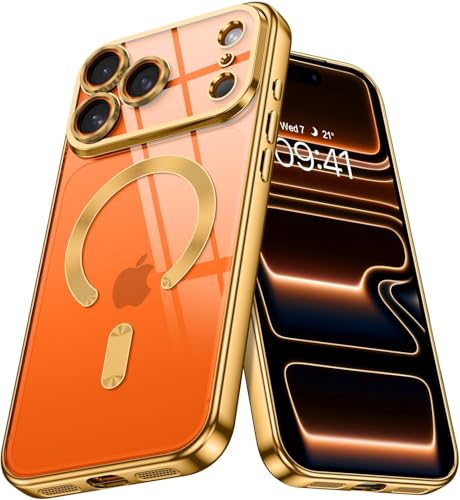Image of VONZEE Compatible with iPhone 17 Pro Case with MagSafe, Transparent Shockproof Back Cover, Anti-Yellow Slim Protective Case with Camera Protection - Gold