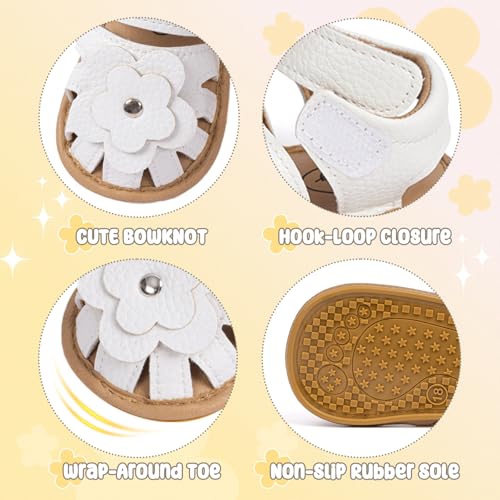 Image of Babelvit Infant Baby Girl Boy Sandals Comfort Premium Summer Outdoor Casual Beach Shoes with Flower Bowknot Anti Slip Rubber Sole Newborn Toddler Prewalker First Walking Shoes