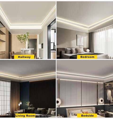 Aluminum Ceiling Trim Molding with LED Diffuser Channel for Indirect Lighting, Crown Moulding Cove Housing Track for LED Strip Lights, 16m/52.4ft Decorative Cornice