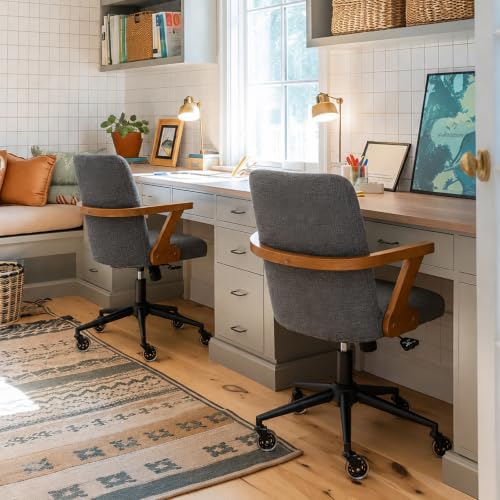 Image of Mid Century Modern Desk Chair with Walnut Finish, Ergonomic Task Chair