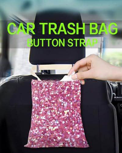 Image of Car Trash Can, Durable Hanging Car Trash Garbage Bag, Cute Automotive Garbage Cans Organizer, Cute Pink Glitter Pattern