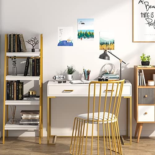 Tribesigns Computer Desk with Drawers, 39.37” Modern Small White ...