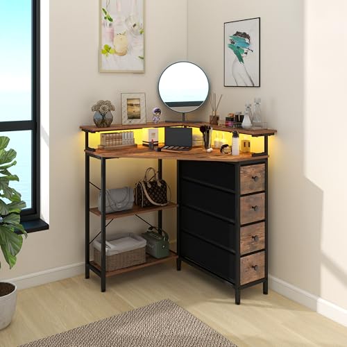 Corner-Desk-with-Drawers-Shelves-for-Small-Space-90-Degrees-Triangle-Computer-Desk-with-Power-OutletsGaming-Desk-with-LED-Lights-Monitor-Stand-for-Home-Office-Workstation-Writing-Table-Brown