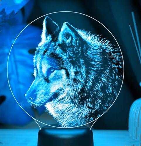 Jinson well 3D Loup LED Lampe veilleuse d'illusion Lumière de Nuit avec USB et 7 Couleurs Décoration pour Enfant Chambre Chevet Table de Bébé Cadeau Fête...