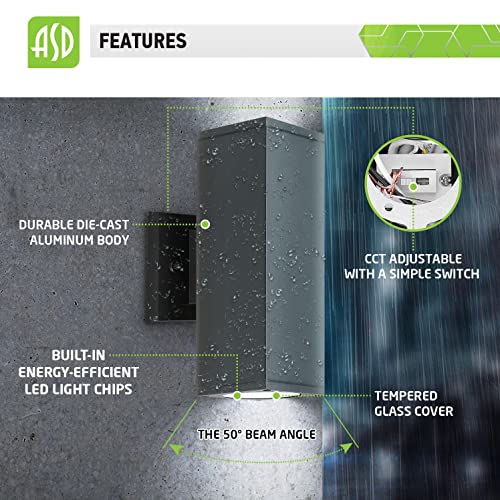 Asd Led Wall Light Fixture | Square Cylinder Sconce | 10 Inch 18W 120V 1900Lm 3000K 4000K 5000K Adjustable | Up And Down Lighting, Dimmable, Waterproof, Etl | Dark Bronze #TOP1