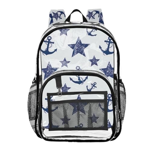 Navy Blue Anchor Pentacle Beige Clear Backpack Women Cute Girls Backpack Kids Boys Approved Shoulder Bag