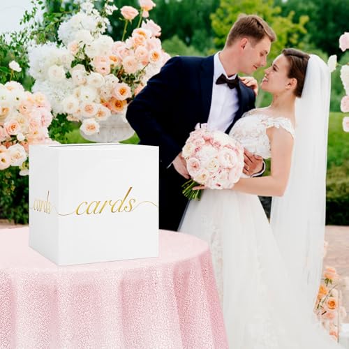 Image of White Card Box Gold Foil Wedding Favors Gift Card Boxes Post Box Receiving Money Box Holder for Wedding Reception, Baby Showers, Anniversary, Birthday Party, Retirement, Graduation Envelope Holder