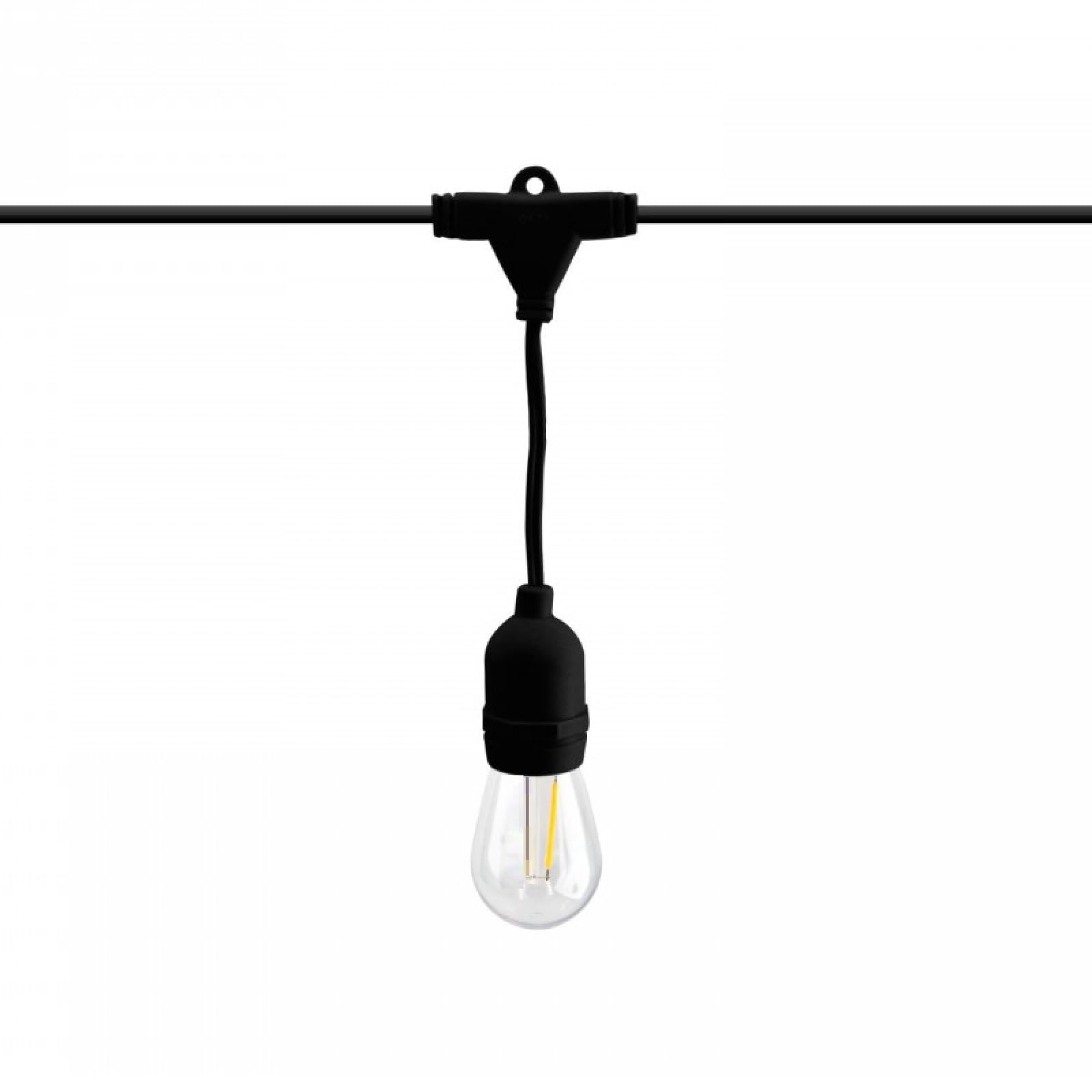 Luccika 5 Meter Lichterkette mit 10 klaren Birnen S14 LED warmweiß Vintage mit schwarzem Kabel verlängerbar für Außen und Innen IP44 (220 Volt mit Schukostecker)