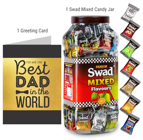 Image of Swad Best Father /Dad Gift with Card (Swad Mixed Flavours Candy 200 Jar & 1 Greeting card) 2 units