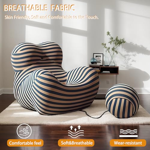 Sillón plegable redondo con tela lino azul y amarillo miniatura 3