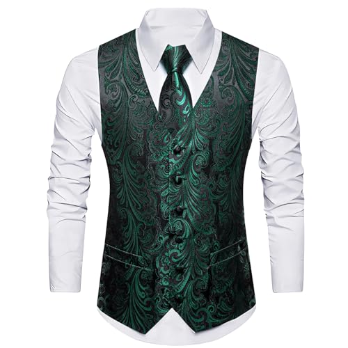 Image of Barry.Wang Mens Suit Vest Paisley /Flower Silk Jacquard Waistcoat Ties Set Formal /Leisure 5PCS
