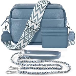 BROTOU Handy Umhängetasche Echtes Leder Crossbody Bag mit 2 Breitem Schultergurt Kartenhalter, Schwarz UmhäNgetasche Damen Leder UmhäNgetasche Damen, Kleine Tasche Damen mit 3 Fächern