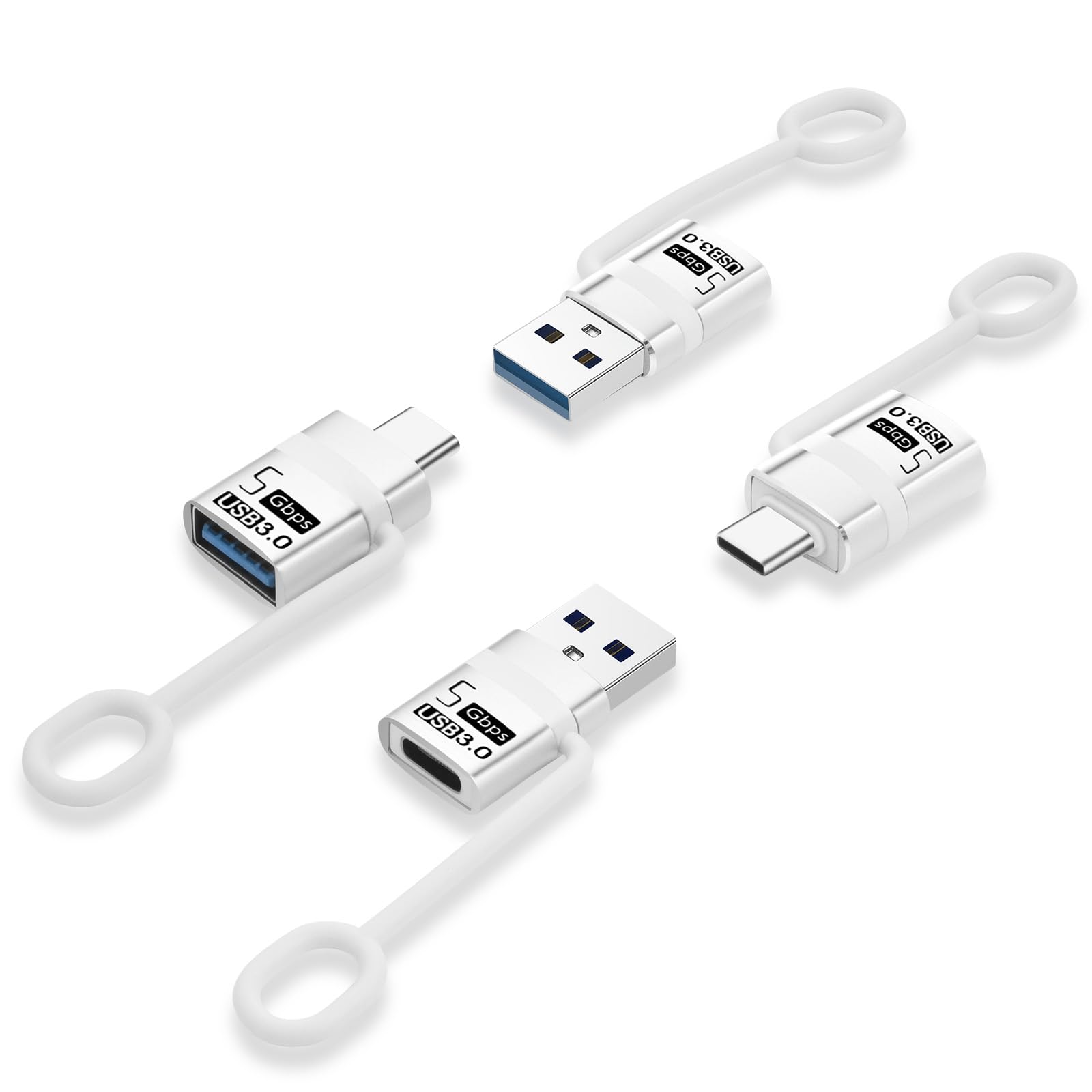 ELUTENG Adapter USB-C na USB-A (4 sztuki), Adapter Typ-C na USB 3.0 OTG z przewodem antyutratowym, kompatybilny z iPhone 16/15 Pro Max, MacBook, Samsung Galaxy S25/S24