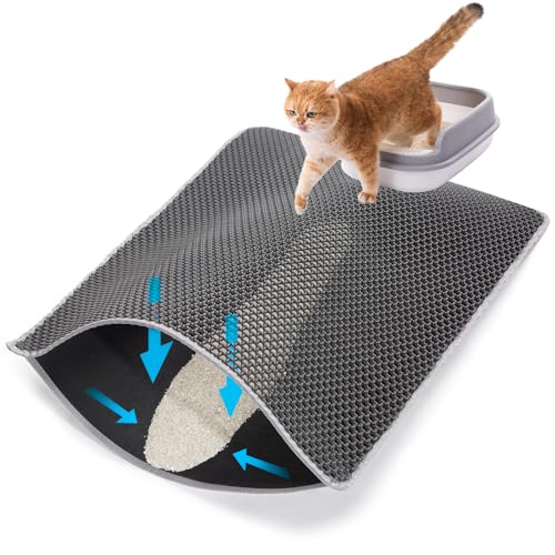 Cat Litter Mat Litter Trapping Mats, 25'x16' Cat Litter box Mat for Floor, 2 Layer Honeycomb Pet Litterbox Matt Catcher Rug, Waterproof Urine Proof, Non-Slip, Soft, Clean Easily, Small