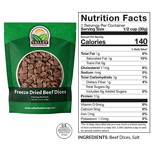 Image of Freeze Dried Beef Dices 10-Bag Bucket, 85 Oz | Premium Emergency Food Supply 25 Year Shelf Life | Prepper Supplies, Survival Food, Off Grid Living Supplies | Valley Food Storage Packaged in USA