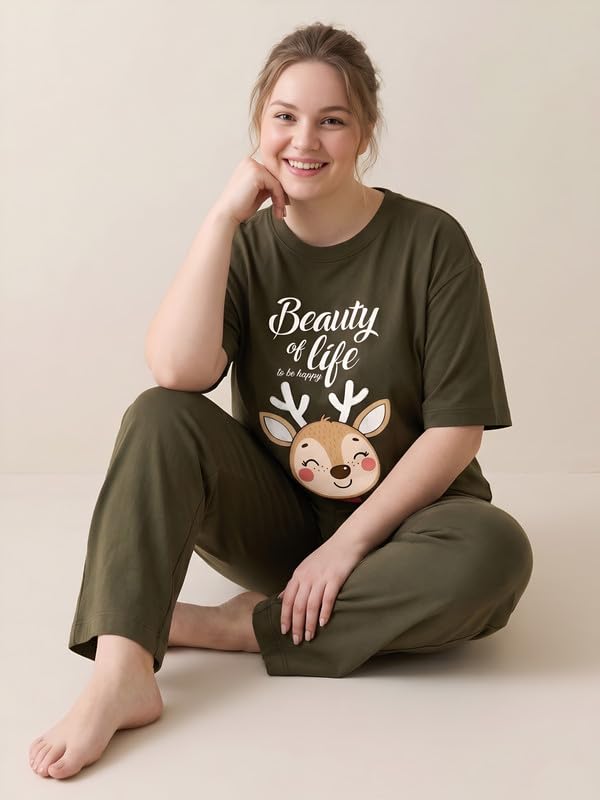 Image of My Swag Womens Cotton Printed Nightsuit Set |T-Shirt & Pajama Pants | Soft Breathable Sleepwear and Loungewear for Women
