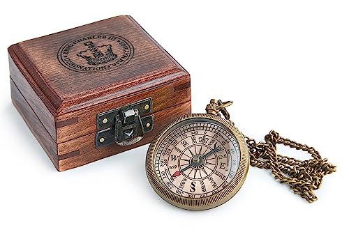 Brújula Antigua de Latón en Caja de Madera miniatura 3