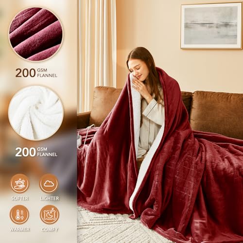 Image of Homemate Electric Heated Blanket Full - 72 inchx84 inch Heating Bed Blankets Throw with 10 Heating Levels 8 Hours Auto Off Fast Heating Over-Heated Protection Ultra Soft Warm Flannel ETL Certified Red