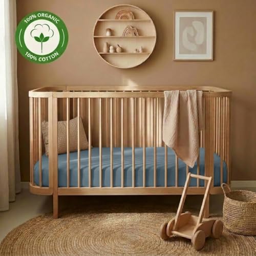 Image of Crib Sheets - Organic Cotton Muslin Fitted Crib Sheet - Standard Size for Baby Boy and Baby Girl 28 inch x 52 inch Ultra-Soft and Breathable. (Tradewinds)