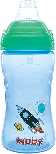 Nuby No Spill Printed Thirsty Kids - Vaso deportivo antiderrames con boquilla suave y tapa, 12 onzas, más de 12 meses, paquete individual de 1