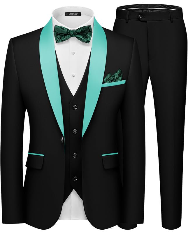 MAGE MALE Solid Shawl Lapel 3-Piece Suit