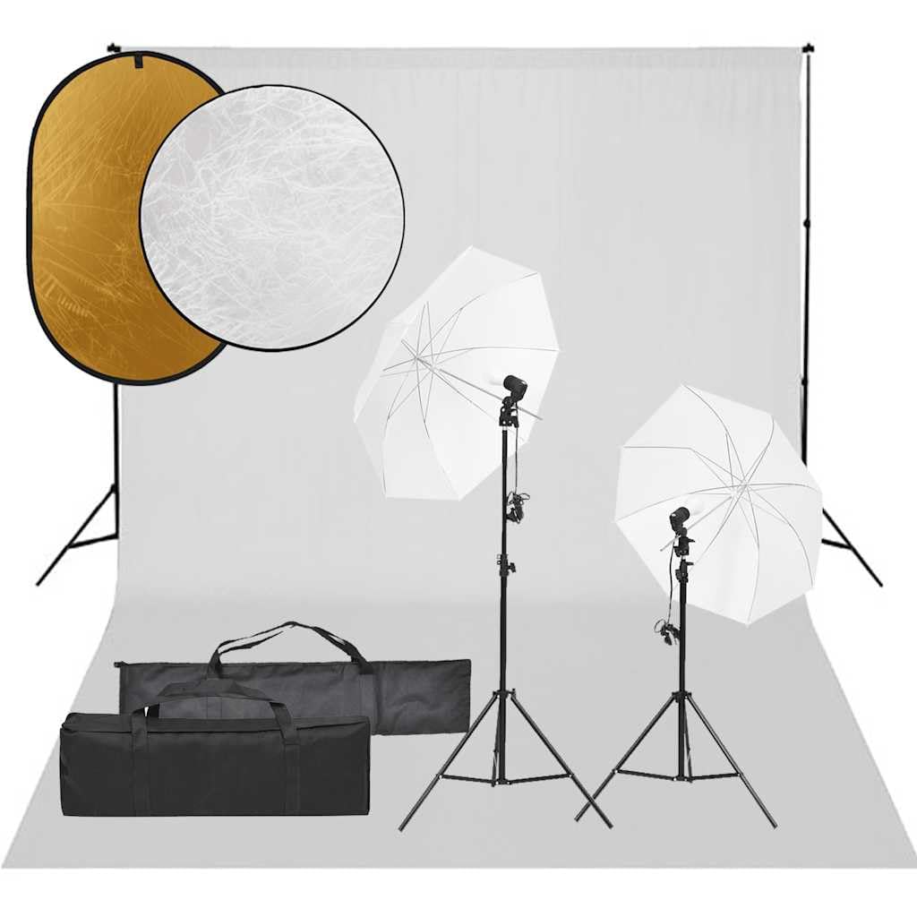 Set per studio fotografico con sistema di sfondo 300 x 500 cm, illuminazione, ombrelli, riflettore 5 in 1 e 2 in 1, per fotografia professionale e riprese video