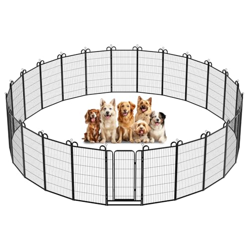 Image of Kfvigoho Dog Playpen Outdoor 24 Piece Panels Heavy Duty Dog Fence 47 inch | Anti-Rust with Doors Portable for RV Camping Yard, Total 54FT, 227 Sq.ft, Snowy Black