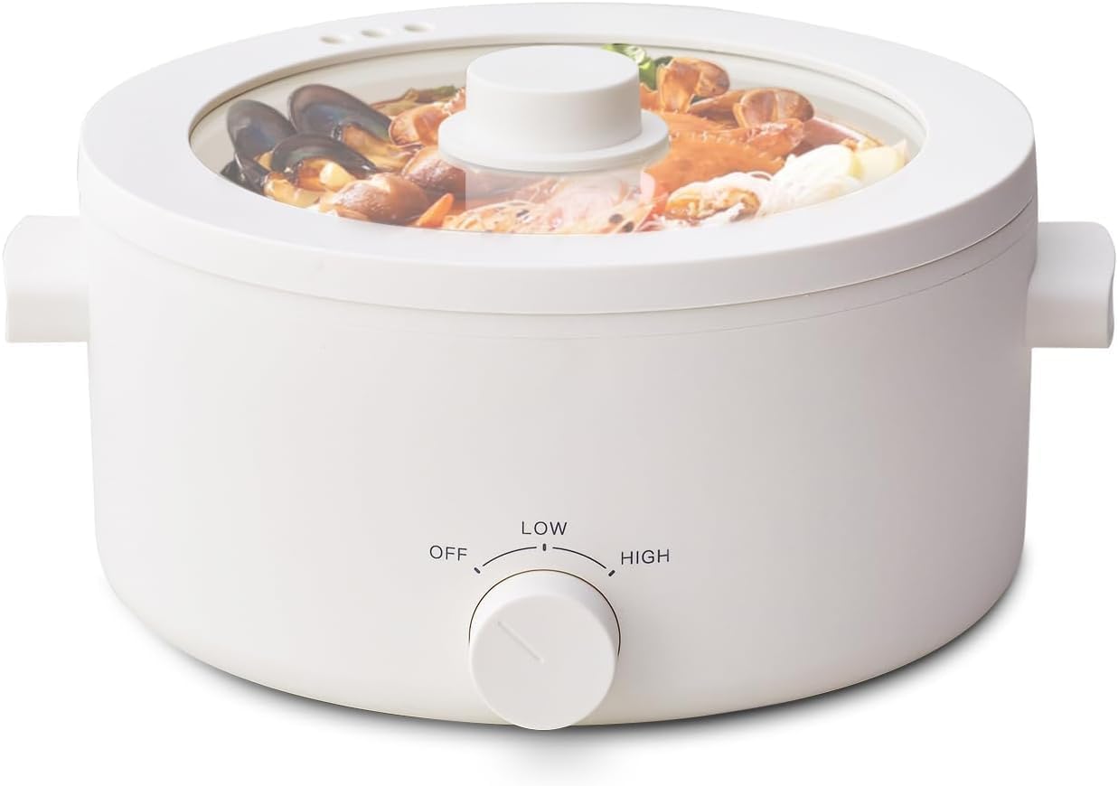 olayks Electric Hot Pot, 3L Portable Electric Pot with Ceramic Non-stick Coating, Dual Power Multi-functional Romen Cooker for Steak, Pasta, Hot Pot, Ramen, Quick Heating and Overheat Protection