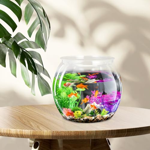 24cm Mini Aquarium Goldfischglas Kleines Aquarium Rund Fisch Mini Vase Für Zuhause Wohnzimmer Schlafzimmer Büro Schreibtisch Dekoration
